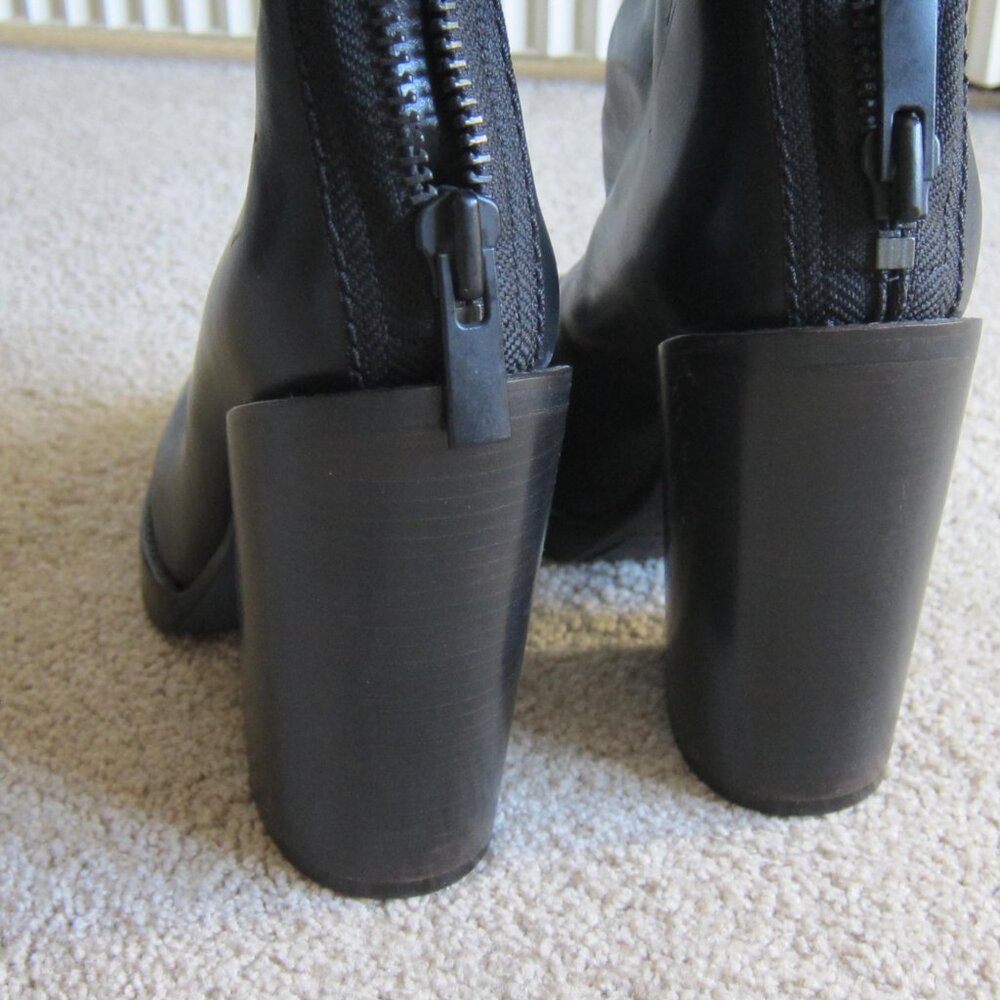 HAIDER ACKERMANN Black Mid Calf Leather Chunky Block Heel Grunge Boots $530 - Picture 9 of 10